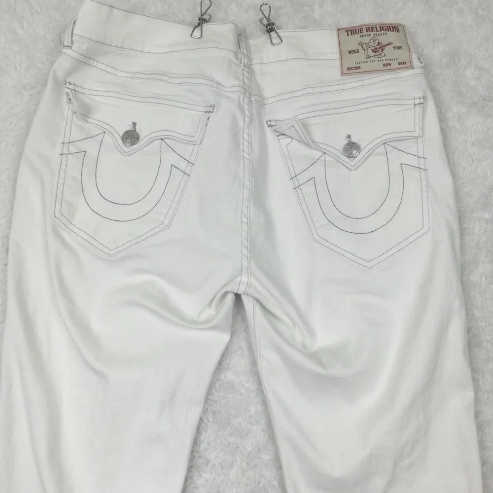 True Religion Mens Jeans Geno Slim Straight Optic White Denim Single Needle 32